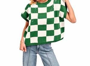 NEW BIBI sequin short sleeve sweater top in green/ white